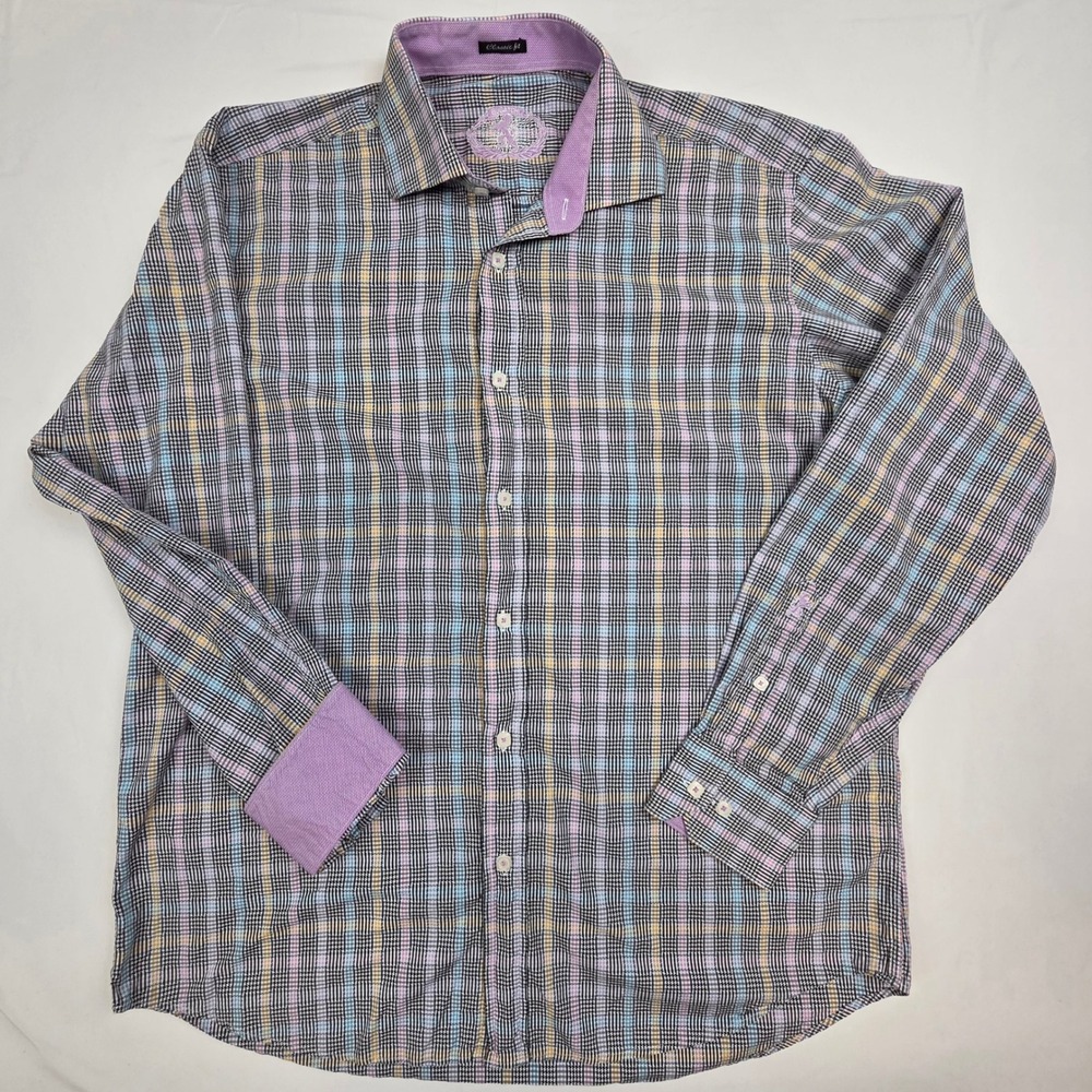 Bugatchi Mens Classic Fit Plaid Button Down Shirt XL Multi Color Long Sleeve